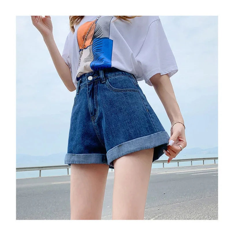 Rovioo High-Waist Denim Shorts