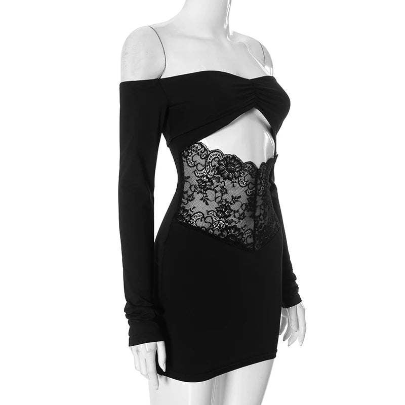 ROVIOO CUTENOVA Two-Piece Set with Lace Panel Skirt