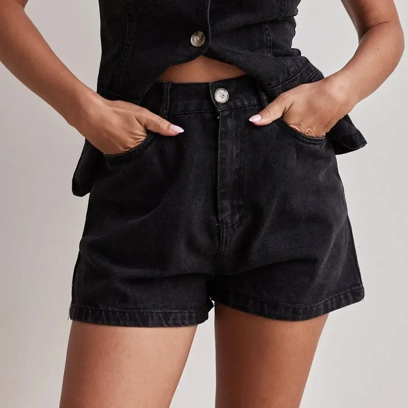 Rovioo High-Waist Denim Shorts