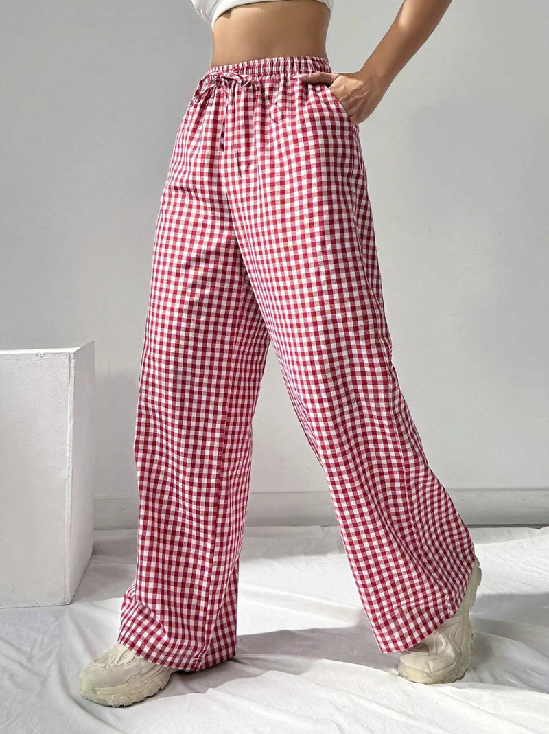 Classic Gingham Wide-Leg Lounge Pants