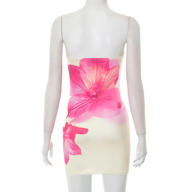 ROVIOO CUTENOVA Tropical Hibiscus Print Tube Dress