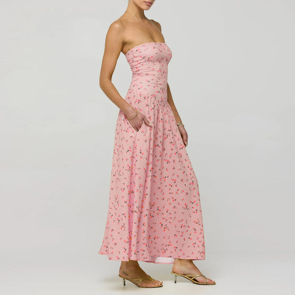 Rovioo Floral Strapless Maxi Dress