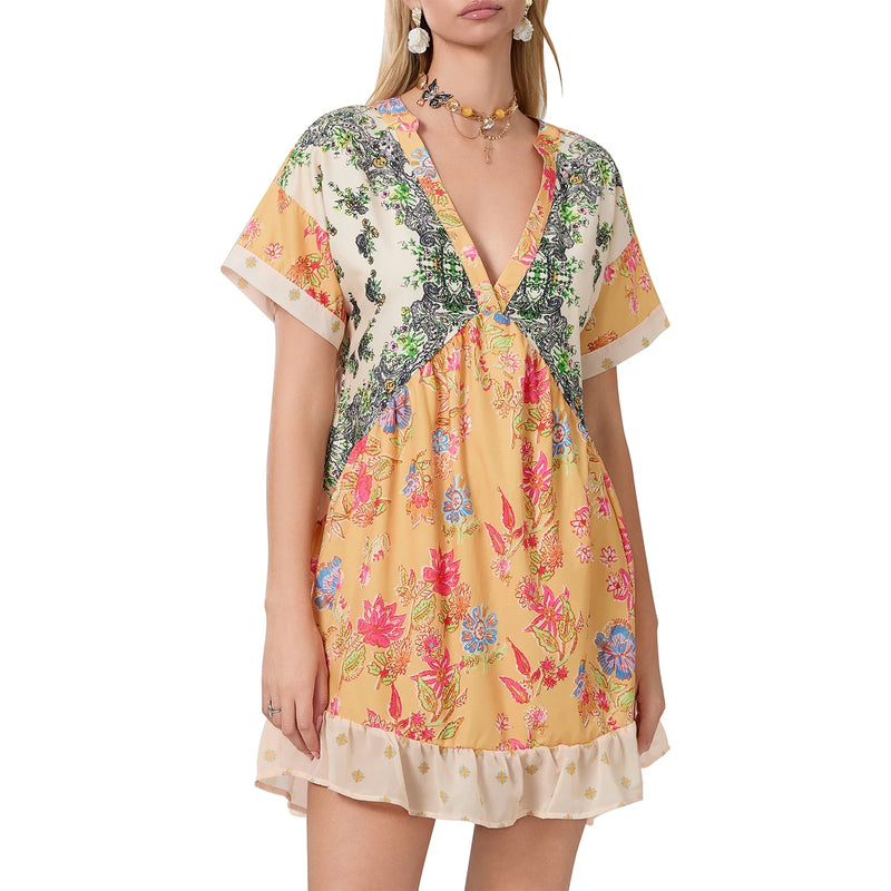 Rovioo Bohemian Floral Print Mini Dress