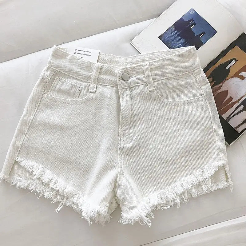 Rovioo Raw Hem Wide-Leg Denim Shorts