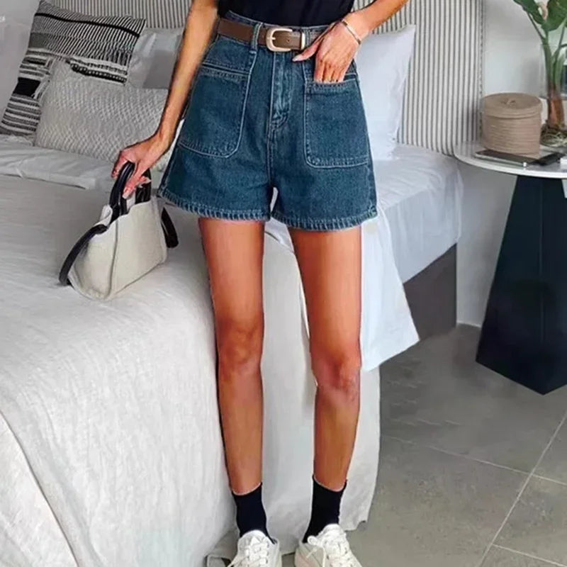Rovioo Vintage Wide-Leg Denim Shorts