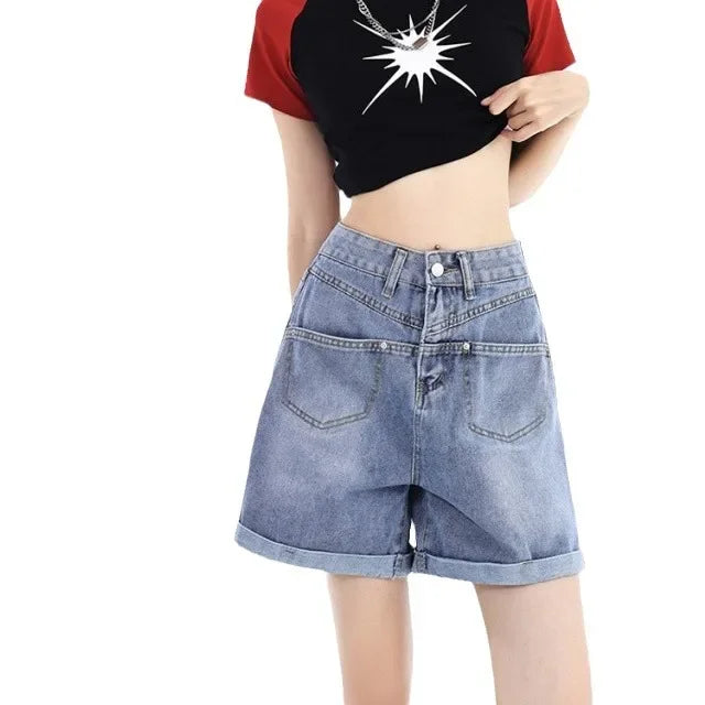 Rovioo Light Blue A-Line Denim Shorts