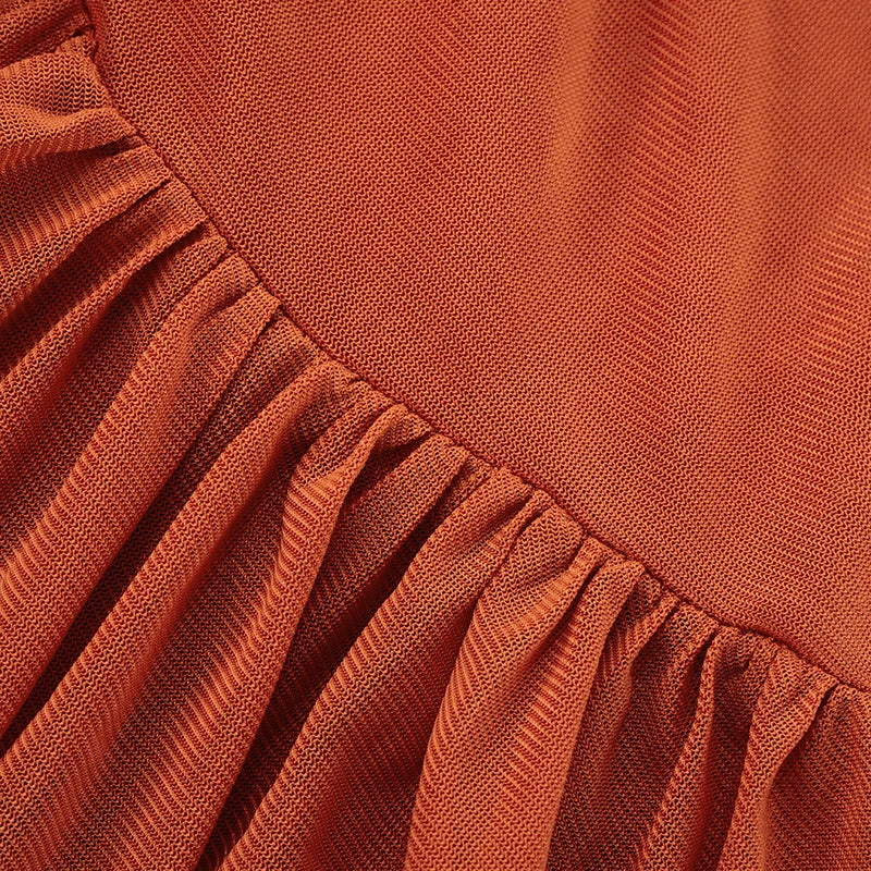 ROVIOO CUTENOVA Women'S Sexy Half High Neck Short Sleeve Chest Wear Rope Hollow Out Lace-Up Patchwork Mesh Yarn Pleated Short Dresses