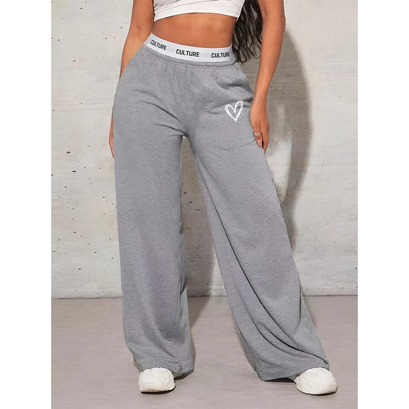 Rovioo Culture Wide-Leg Lounge Pants with Heart Detail