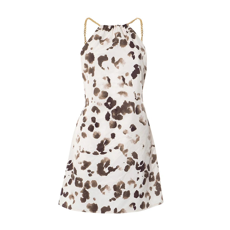 ROVIOO CUTENOVA Cow Print Halter Neck Mini Dress