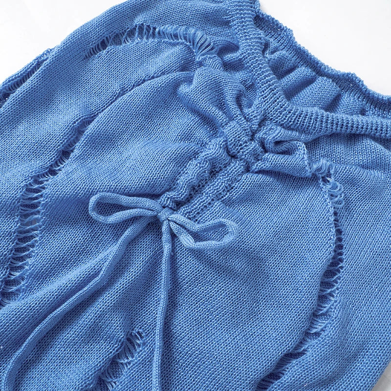 ROVIOO CUTENOVA 2024 Summer Women'S Sexy Hollow Mesh Beah Backless Tops Drawstring Long Skirts Elegant Sexy Party Dresses Club Outfits