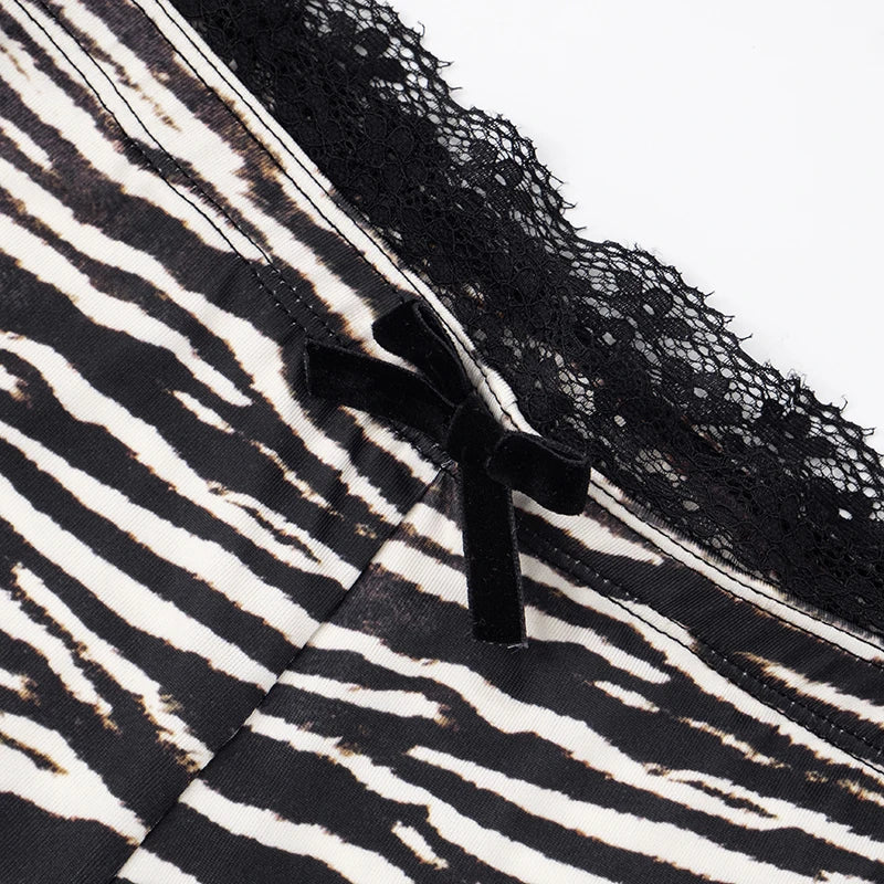 ROVIOO CUTENOVA Sexy Hottie Lace Edge Bow Decoration Leopard Print Slim Seven Pants Summer New Women'S Fashion Street Casual Seven Pant