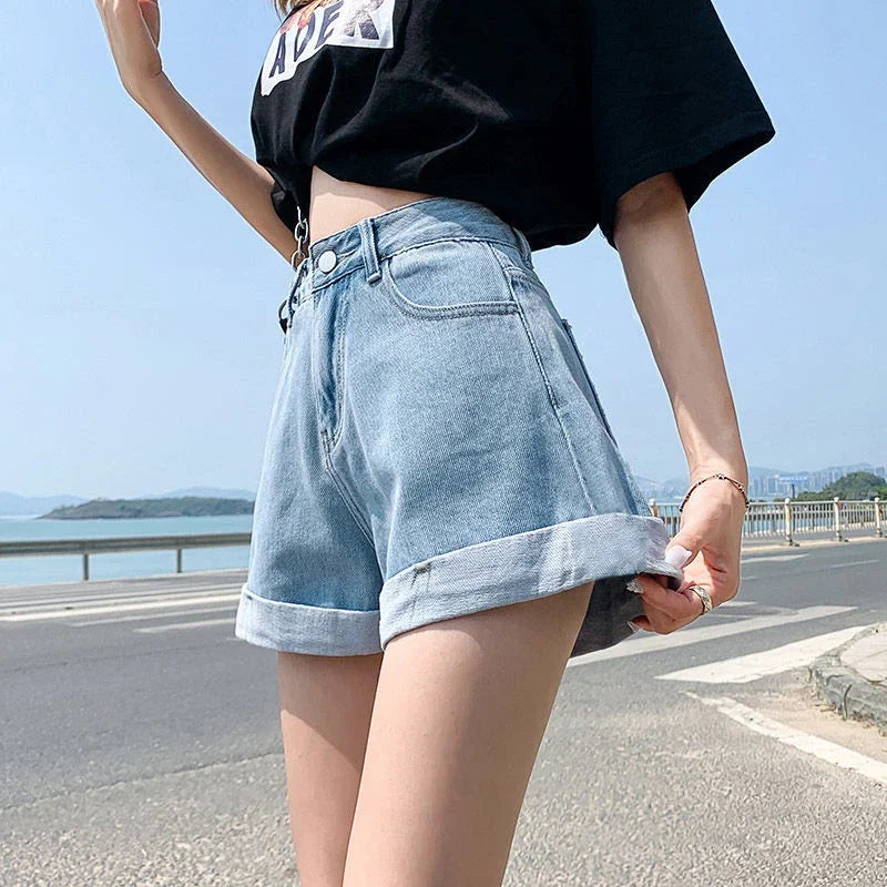 Rovioo High-Waist Denim Shorts