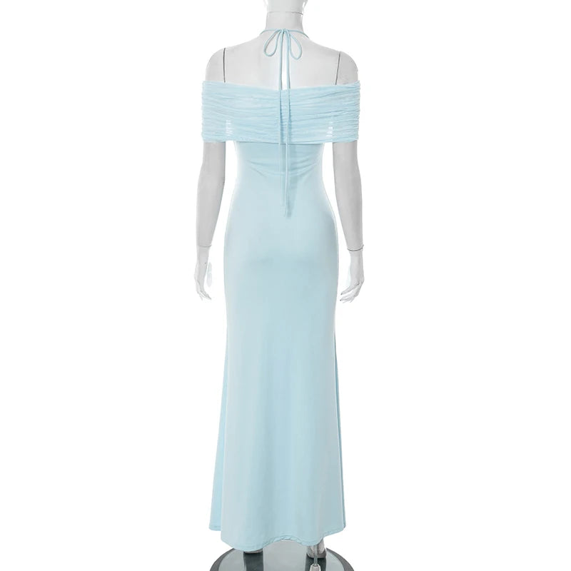 Rovioo Baby Blue Off-Shoulder Maxi Dress