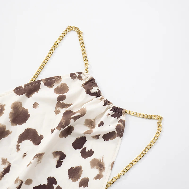 ROVIOO CUTENOVA Cow Print Halter Neck Mini Dress