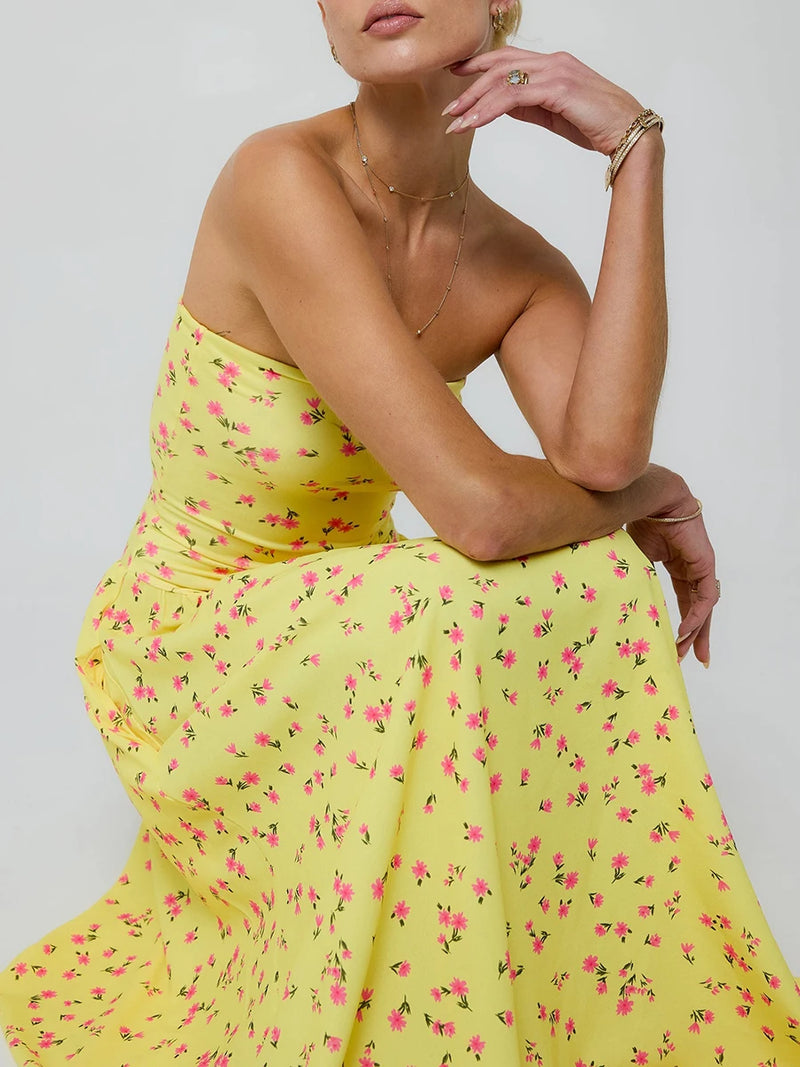 Rovioo Floral Strapless Maxi Dress