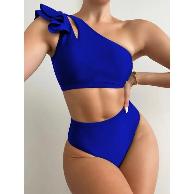 Rovioo One-Shoulder Ruffle Bikini Set
