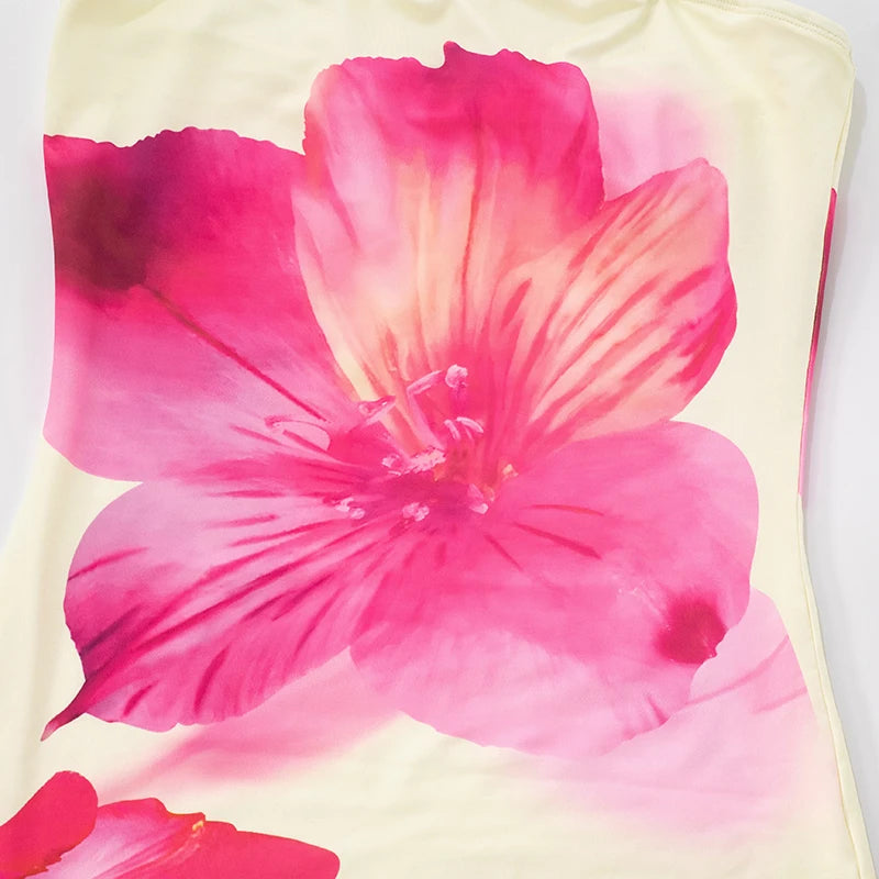 ROVIOO CUTENOVA Tropical Hibiscus Print Tube Dress