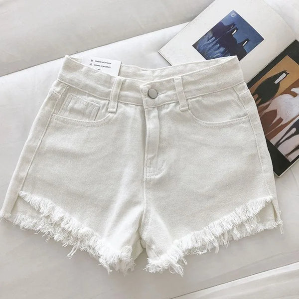 Rovioo Raw Hem Wide-Leg Denim Shorts