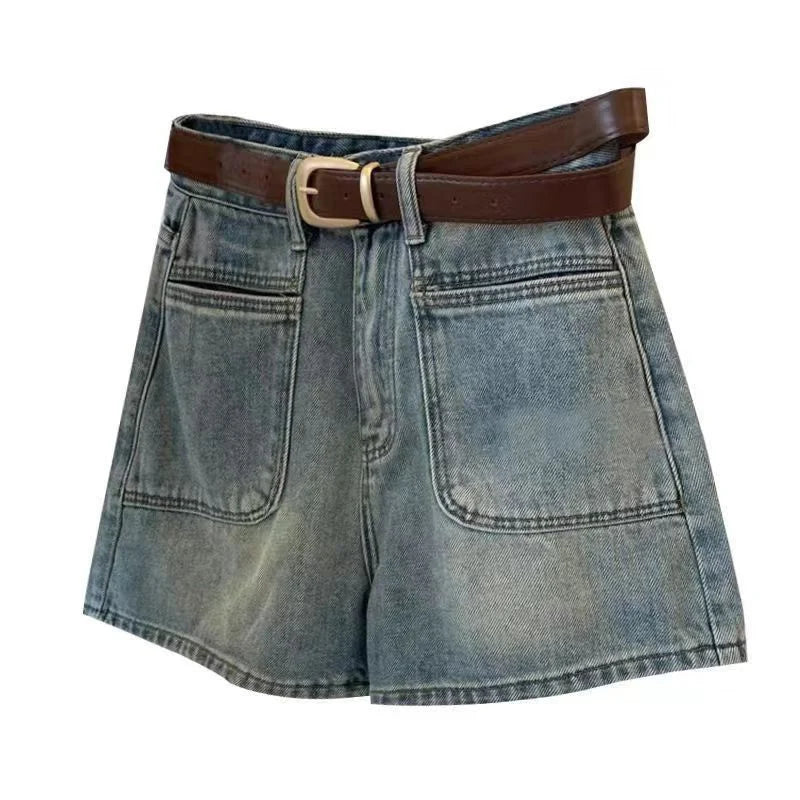 Rovioo Vintage Wide-Leg Denim Shorts