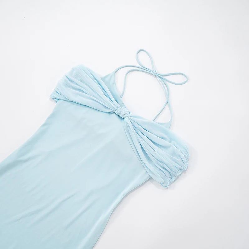 Rovioo Baby Blue Off-Shoulder Maxi Dress