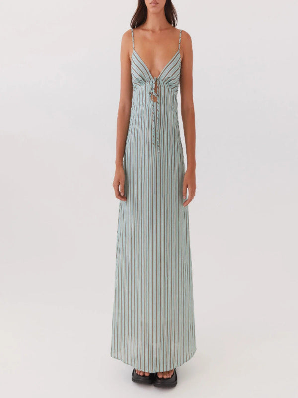 Rovioo Striped Button-Front Maxi Dress