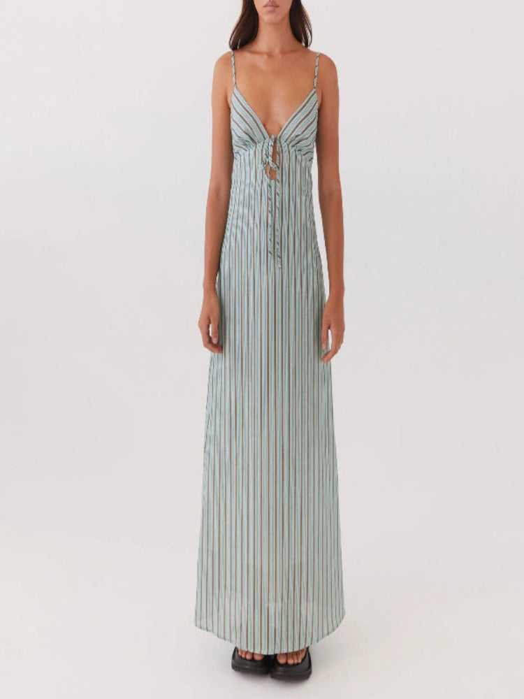 Rovioo Striped Button-Front Maxi Dress