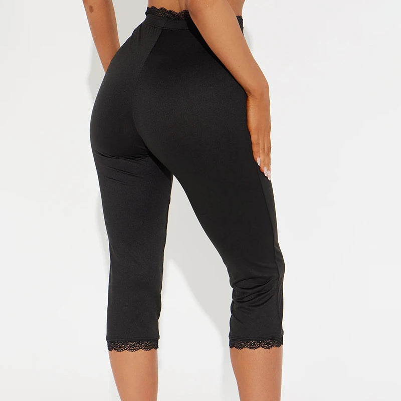 ROVIOO CUTENOVA Sexy Hottie Lace Edge Bow Decoration Leopard Print Slim Seven Pants Summer New Women'S Fashion Street Casual Seven Pant