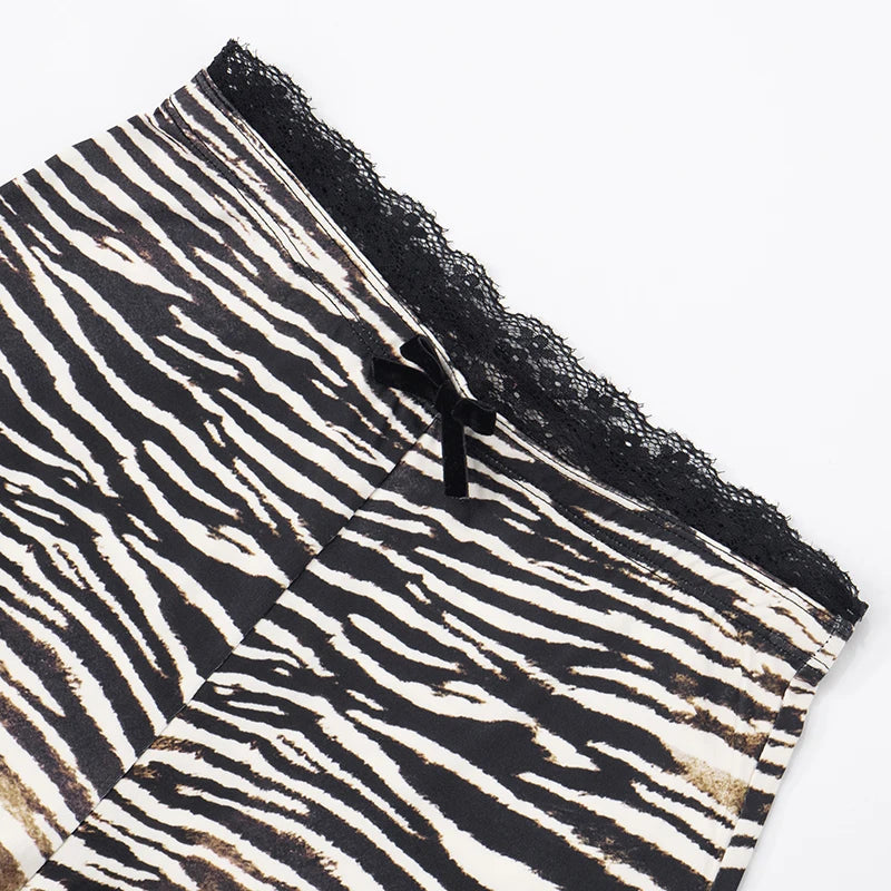 ROVIOO CUTENOVA Sexy Hottie Lace Edge Bow Decoration Leopard Print Slim Seven Pants Summer New Women'S Fashion Street Casual Seven Pant