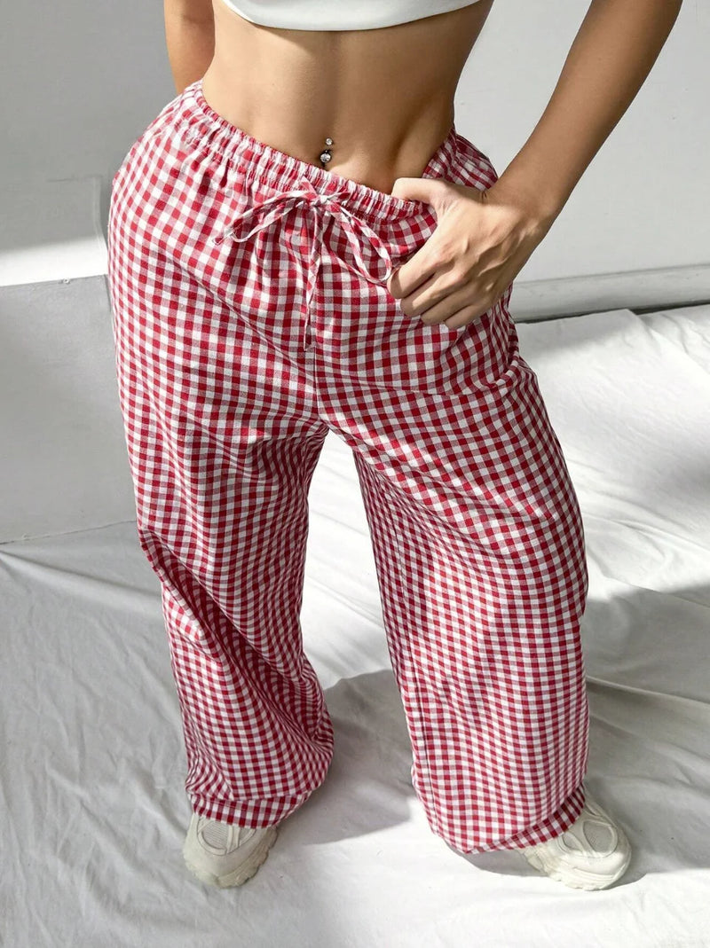 Classic Gingham Wide-Leg Lounge Pants
