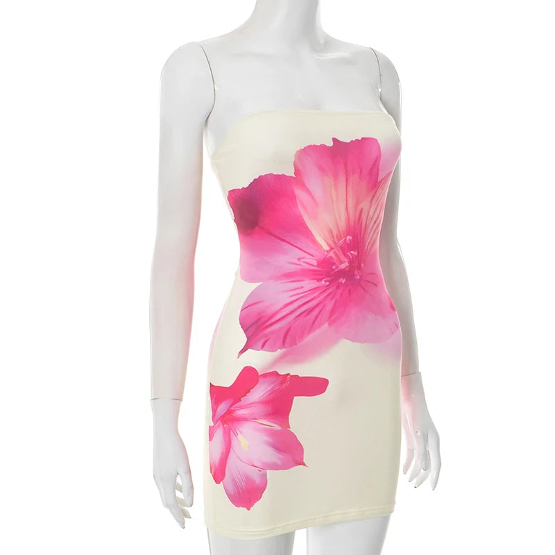 ROVIOO CUTENOVA Tropical Hibiscus Print Tube Dress