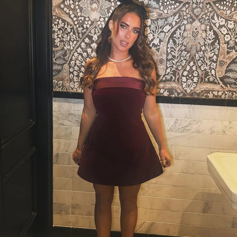 ROVIOO DGLUKE Strapless Velvet Mini Dress