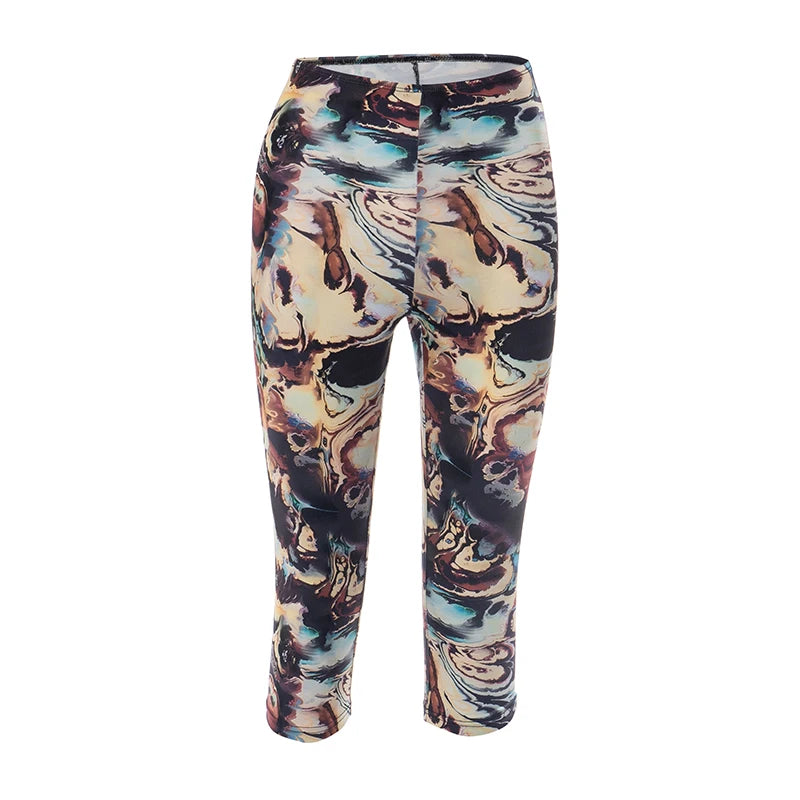ROVIOO CUTENOVA Women'S Sexy Skinny Abstract Pattern Printed Elastic High Waisted Hip Wrap Elastic Seven Points Casual Sporty Pants