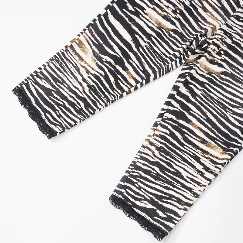 ROVIOO CUTENOVA Sexy Hottie Lace Edge Bow Decoration Leopard Print Slim Seven Pants Summer New Women'S Fashion Street Casual Seven Pant