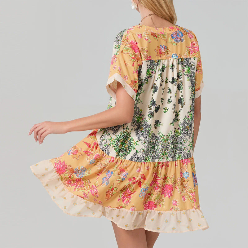 Rovioo Bohemian Floral Print Mini Dress