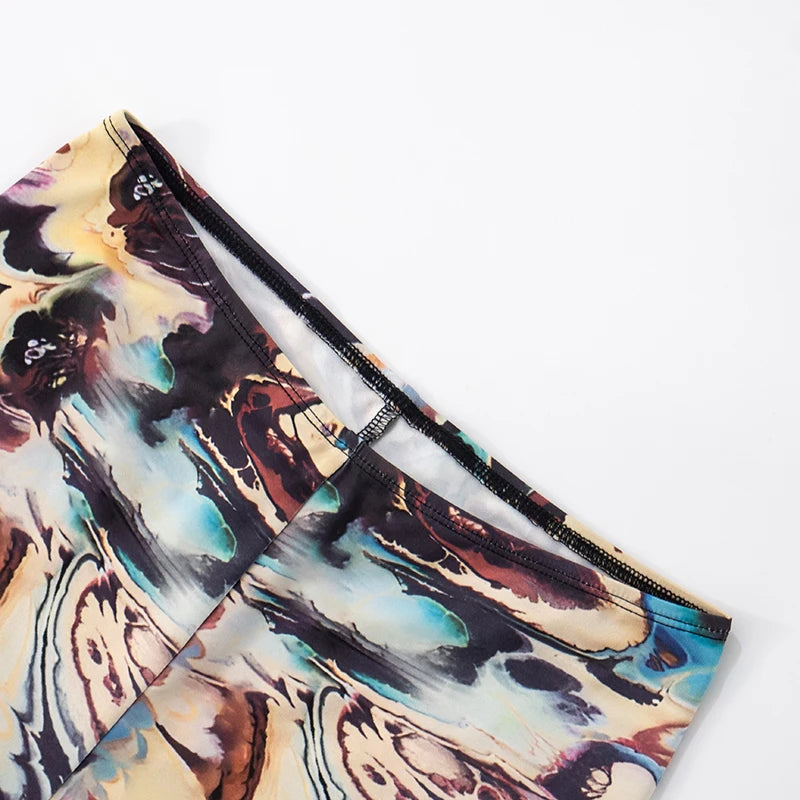 ROVIOO CUTENOVA Women'S Sexy Skinny Abstract Pattern Printed Elastic High Waisted Hip Wrap Elastic Seven Points Casual Sporty Pants