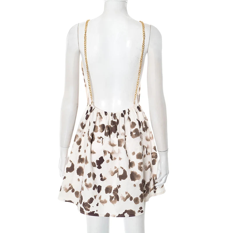 ROVIOO CUTENOVA Cow Print Halter Neck Mini Dress