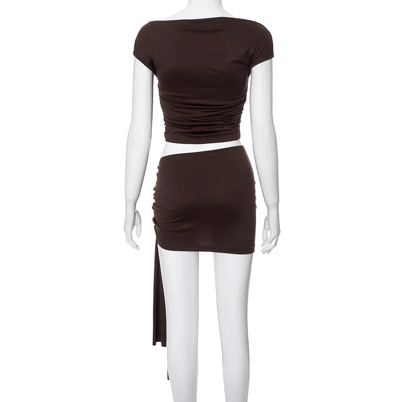 ROVIOO CUTENOVA Solid Color Pleated Backless Sexy Twopiece Set