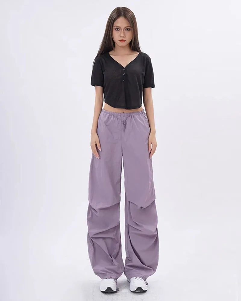 Rovioo Y2K Harajuku Parachute Cargo Pants