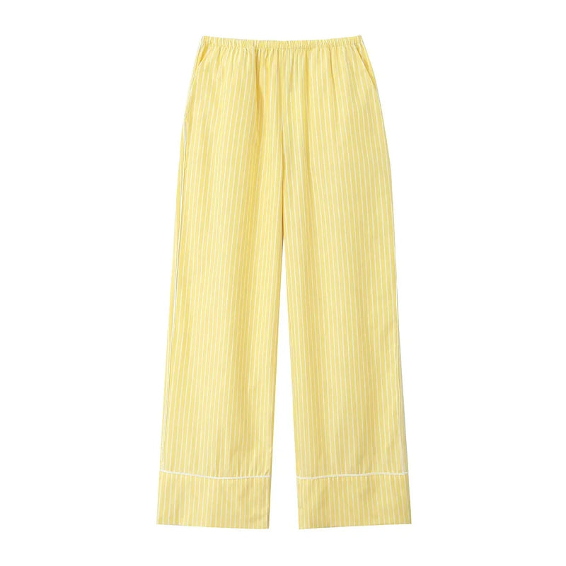 Rovioo Yellow Striped Wide Leg Pants with Drawstring