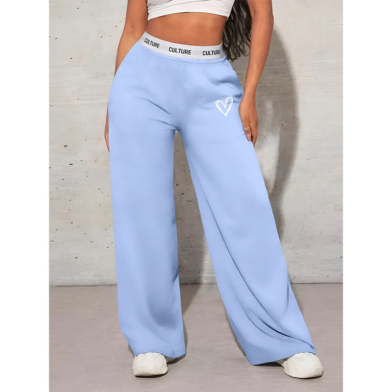 Rovioo Culture Wide-Leg Lounge Pants with Heart Detail