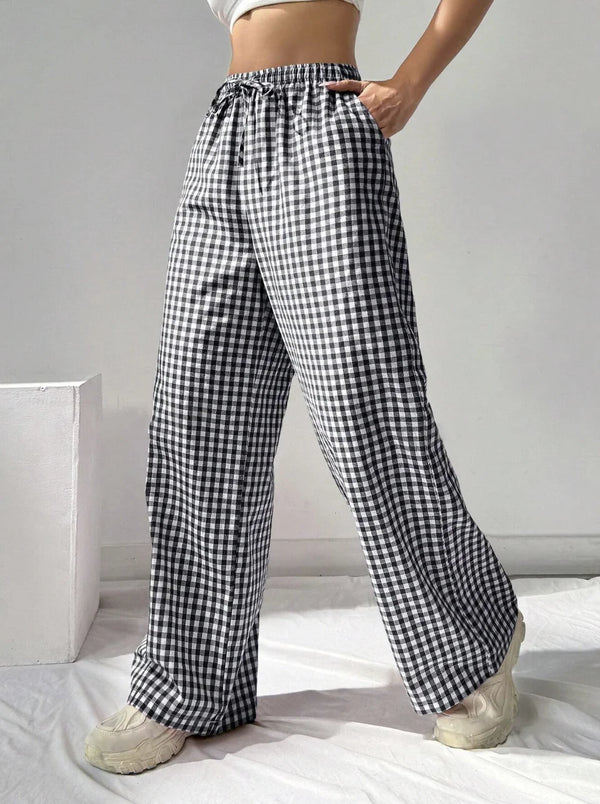 Classic Gingham Wide-Leg Lounge Pants