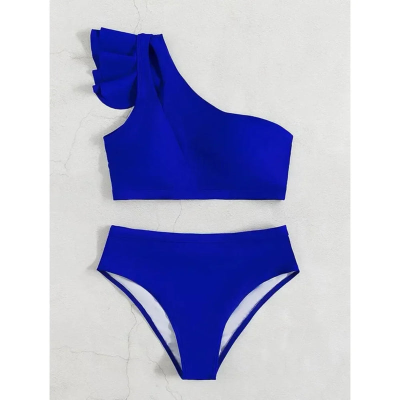 Rovioo One-Shoulder Ruffle Bikini Set