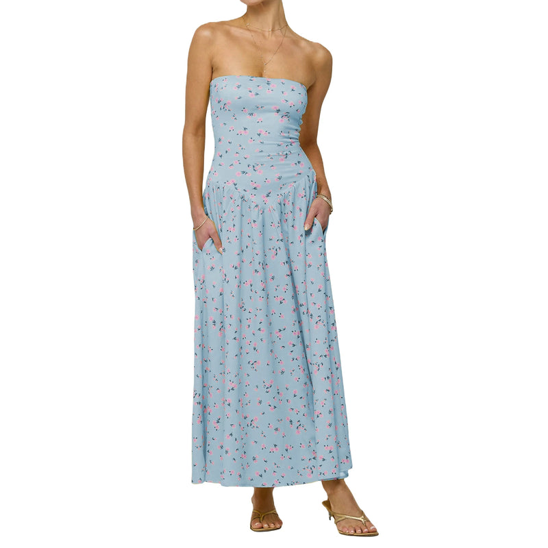 Rovioo Floral Strapless Maxi Dress