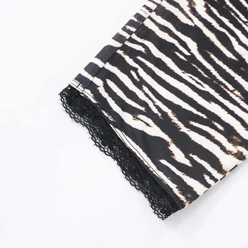 ROVIOO CUTENOVA Sexy Hottie Lace Edge Bow Decoration Leopard Print Slim Seven Pants Summer New Women'S Fashion Street Casual Seven Pant