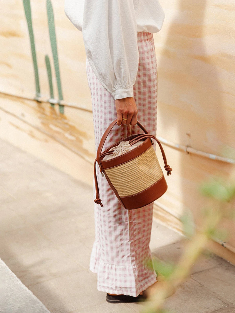 Pink Gingham Flare Pants with Ruffle Hem