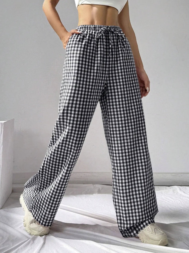 Classic Gingham Wide-Leg Lounge Pants