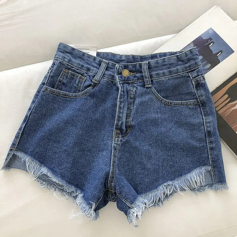 Rovioo Raw Hem Wide-Leg Denim Shorts