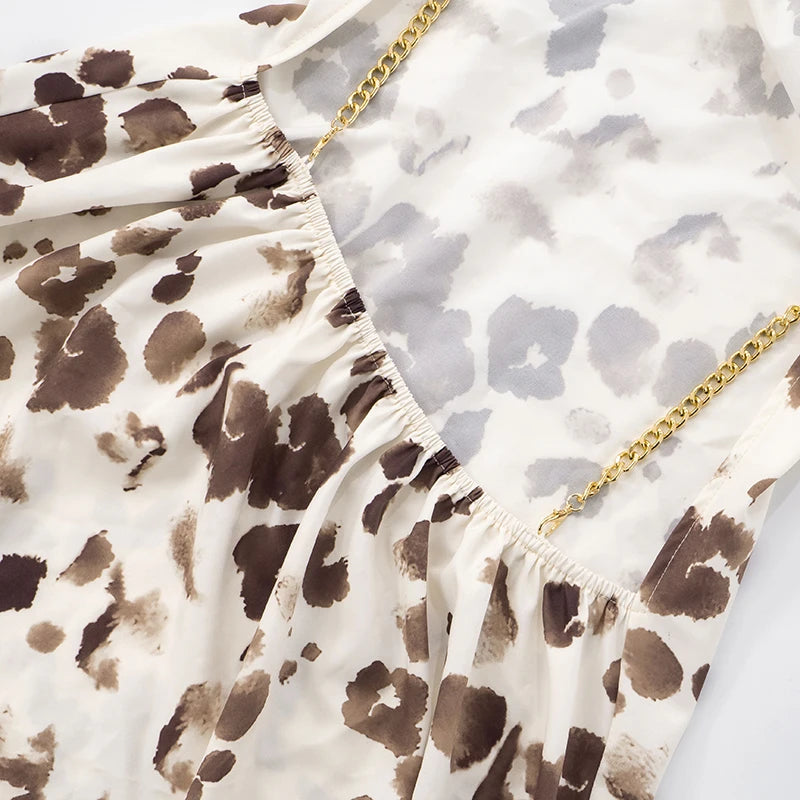 ROVIOO CUTENOVA Cow Print Halter Neck Mini Dress