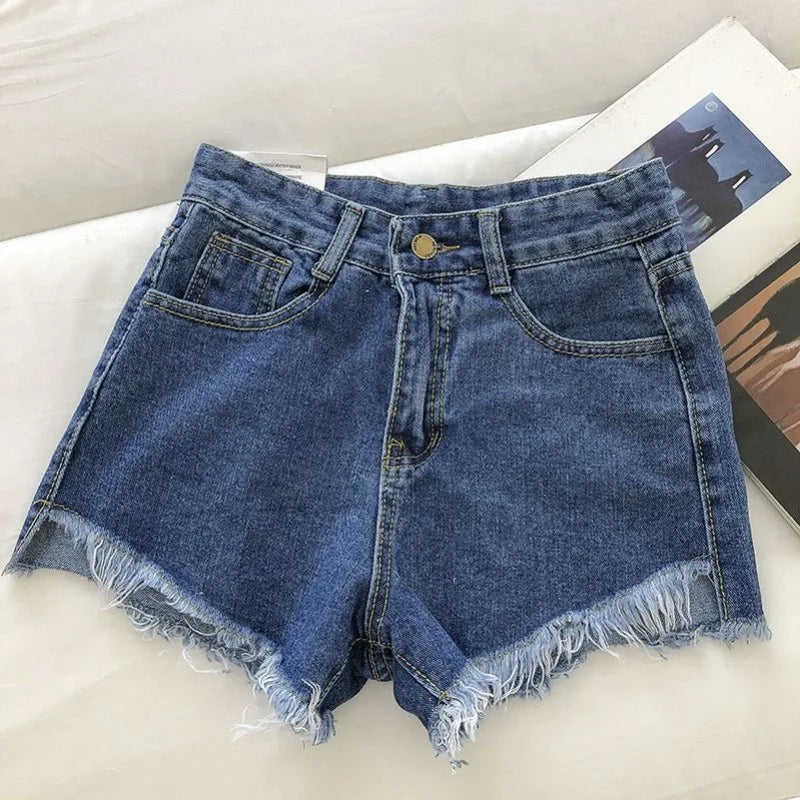 Rovioo Raw Hem Wide-Leg Denim Shorts