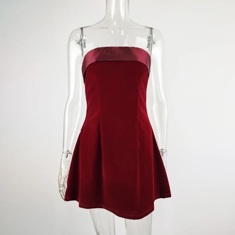 ROVIOO DGLUKE Strapless Velvet Mini Dress